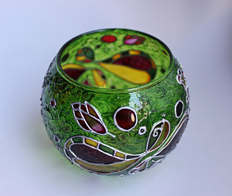 Green Candle Holder Glass Votive Candle Holder Candleholder Etsy