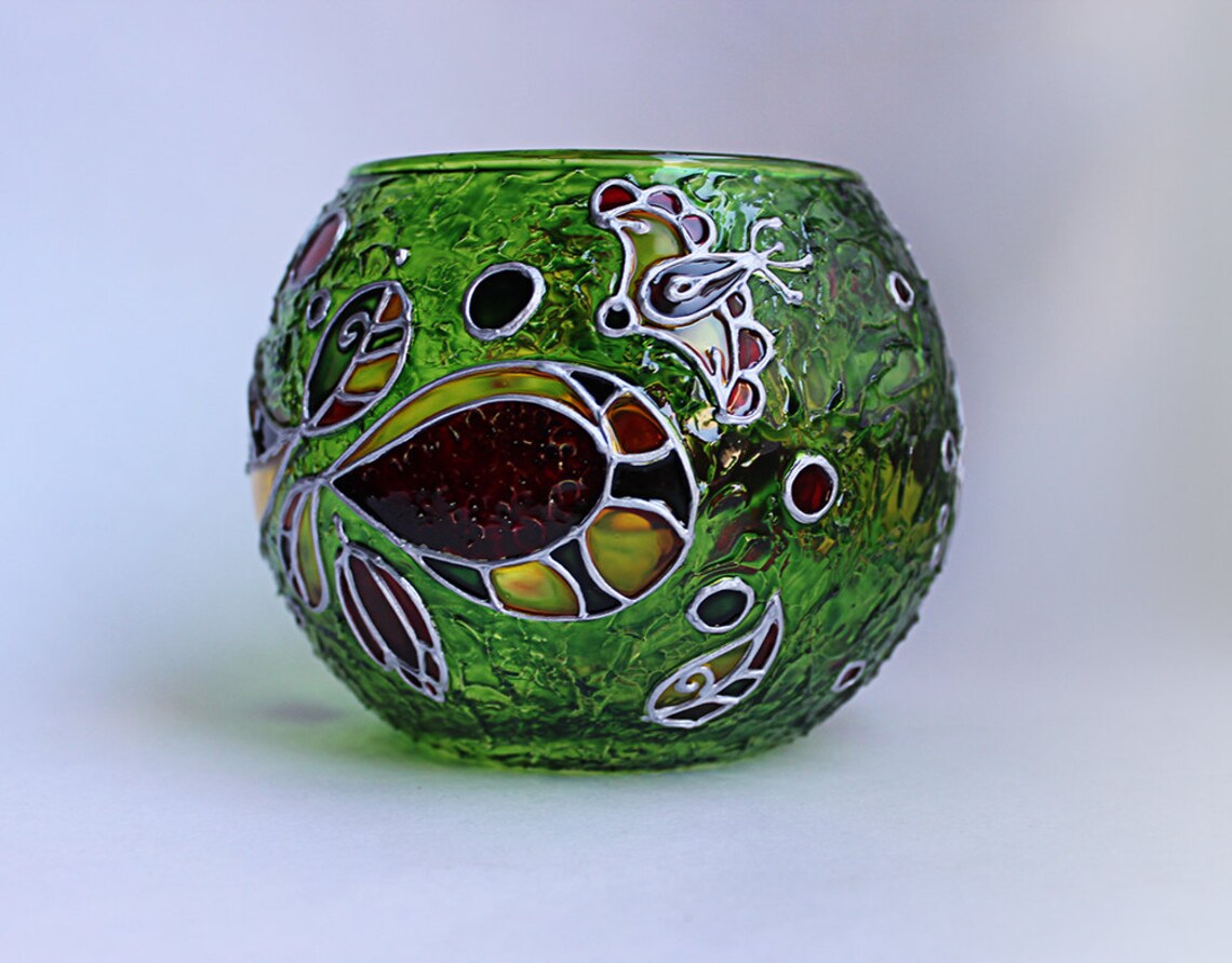 Green Candle Holder Glass Votive Candle Holder Candleholder Etsy