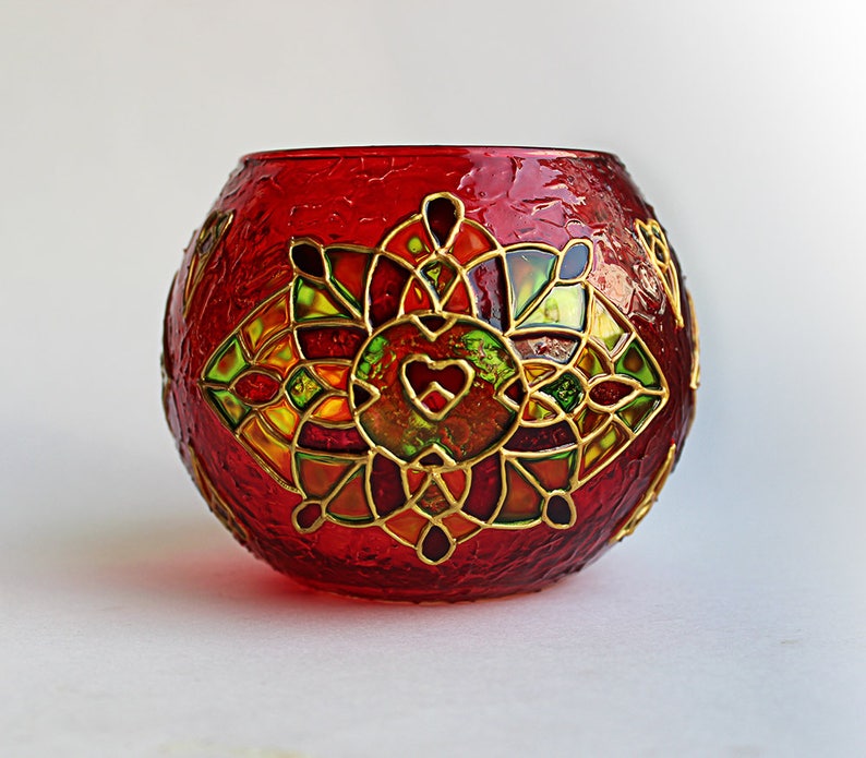 Red Mosaic Candle Holder St.Valentine Gift Candleholder Glass Etsy