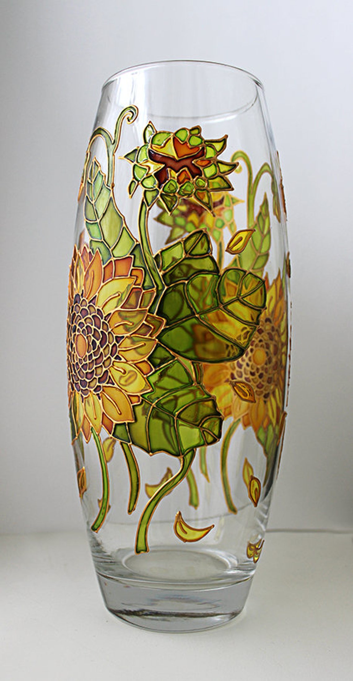 Sunflower Glass Vase Flower Vase Decorative Vase Anniversary Etsy