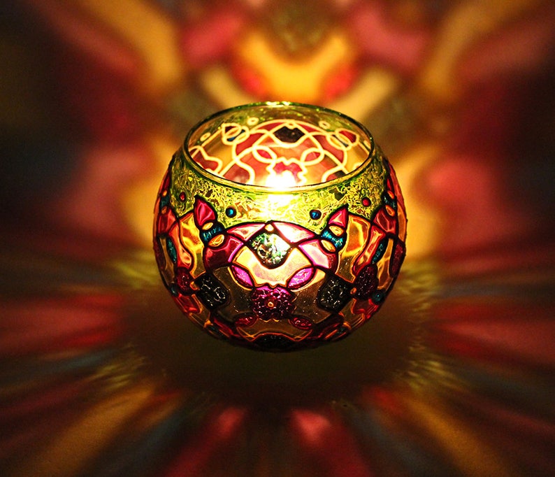Green Kaleidoscope Candle Holder Mosaic Candleholder Glass Etsy