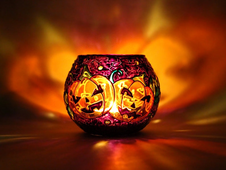 Halloween Candle Holder Halloween Decor Pumpkin Glass Votive Etsy