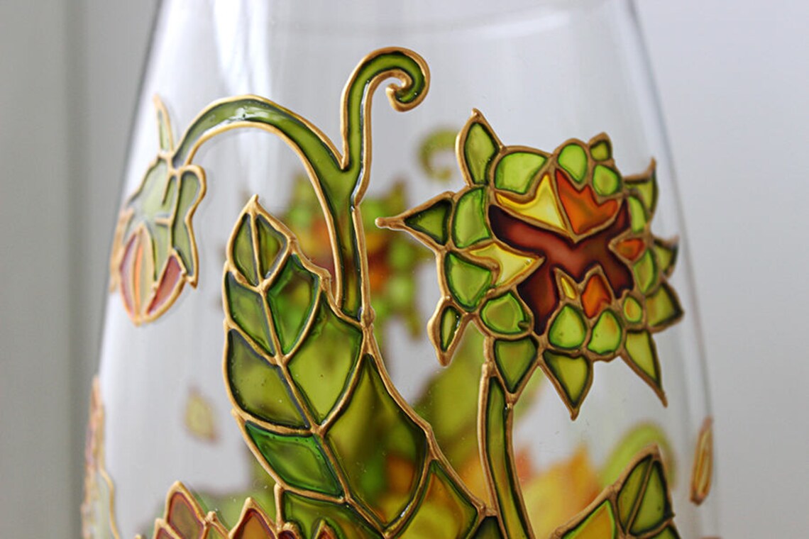 Sunflower Glass Vase Flower Vase Decorative Vase Anniversary Etsy