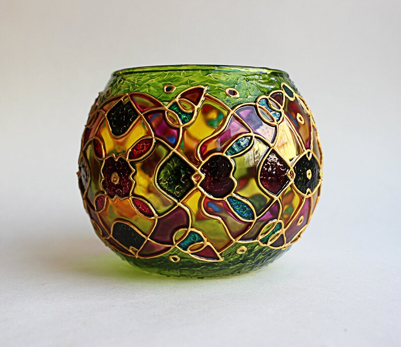 Green Kaleidoscope Candle Holder Mosaic Candleholder Glass Etsy