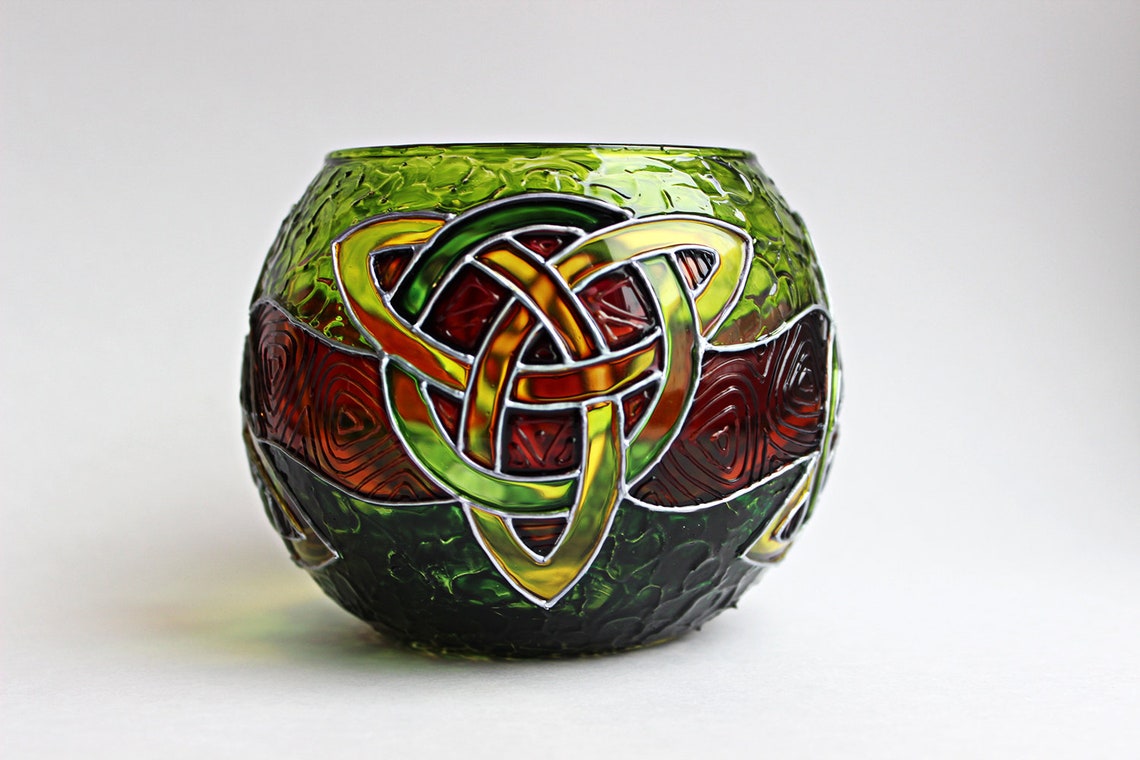 Celtic Trinity Knot Glass Candle Holder Candleholder Glass Etsy