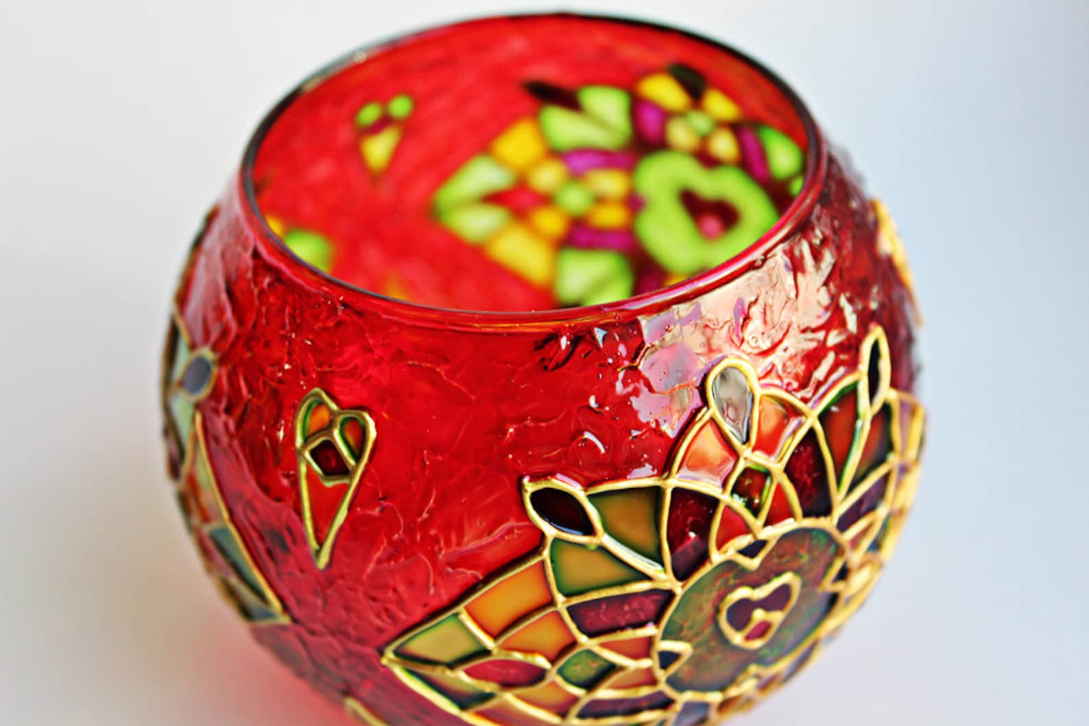 Red Mosaic Candle Holder St.Valentine Gift Candleholder Glass Etsy