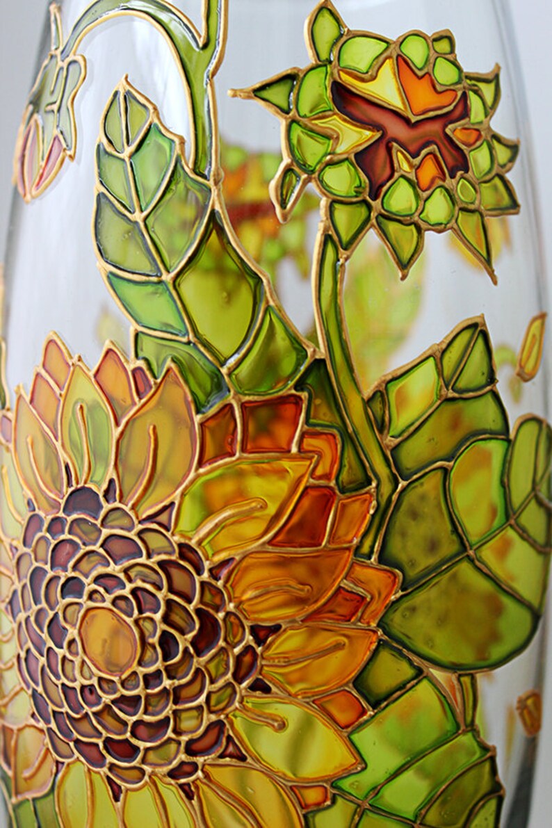 Sunflower Glass Vase Flower Vase Decorative Vase Anniversary Etsy