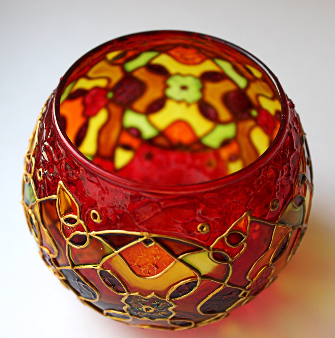 Red Kaleidoscope Candle Holder Birthday Gift Mosaic Etsy