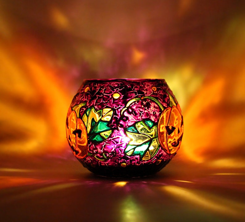 Halloween Candle Holder Halloween Decor Pumpkin Glass Votive Etsy
