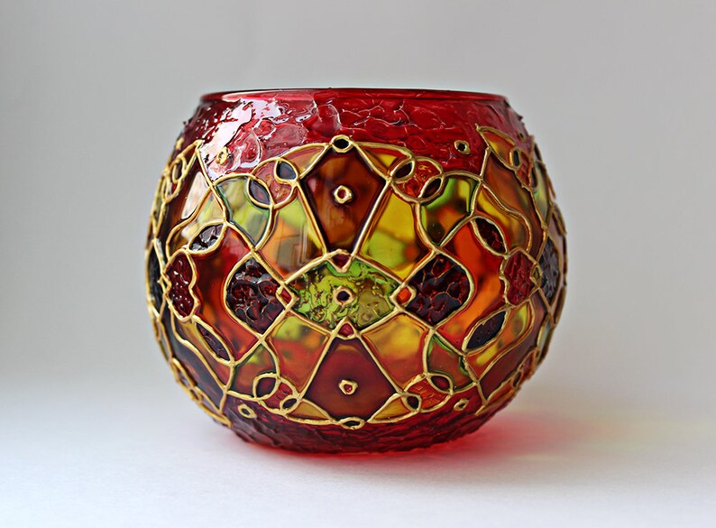 Red Kaleidoscope Candle Holder Birthday Gift Mosaic Etsy