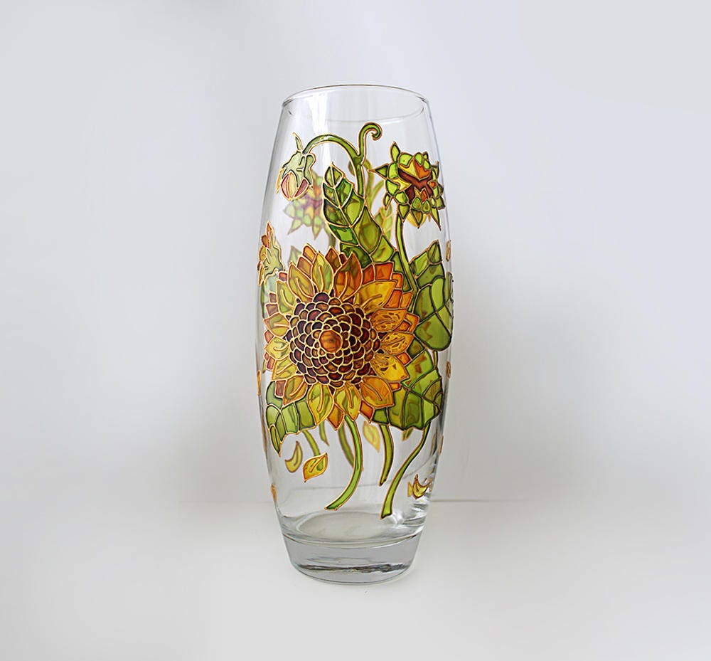 Sunflower Glass Vase Flower Vase Decorative Vase Anniversary Etsy