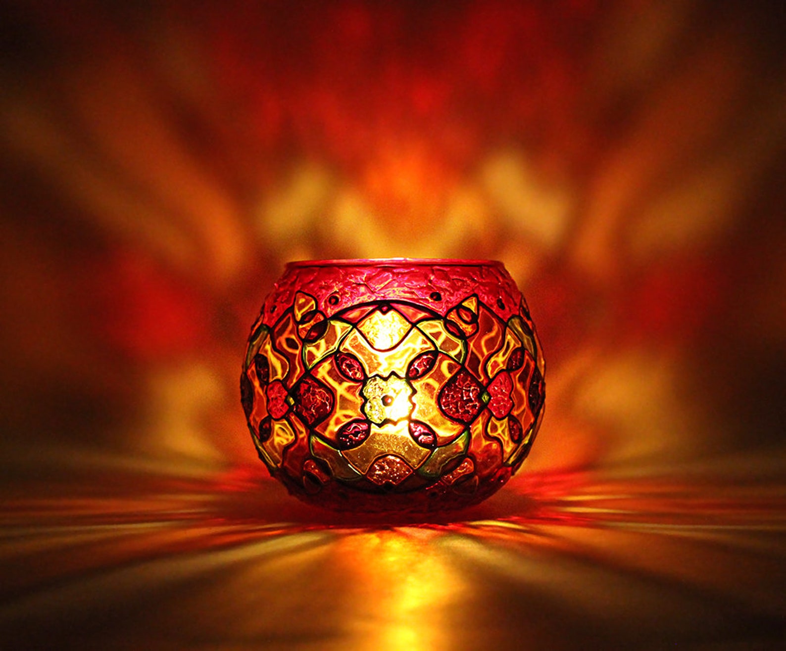 Red Kaleidoscope Candle Holder Birthday Gift Mosaic Etsy