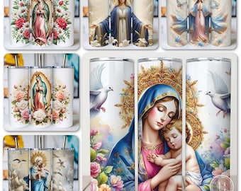 Virgen Maria 20oz Tumbler Wrap Png Bundle, Lady of Guadalupe Tumbler Christmas 2025, 20 Skinny Tumbler, Nativity Scene Tumbler Wrap