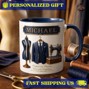 Personalized Tailor Sewing Mug, Sewing Lover Craft Coffee Mug, Fashion Studio Home Decor Gift, Sewist Fan Mug, Craft Room Keepsake