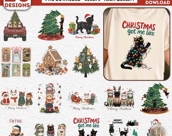 Christmas Cat Png Bundle, 20 PNG Meowy Christmas, Preppy Cats Png, Cat Lovers Png, Santa Cats Png Bundle, Holiday Png