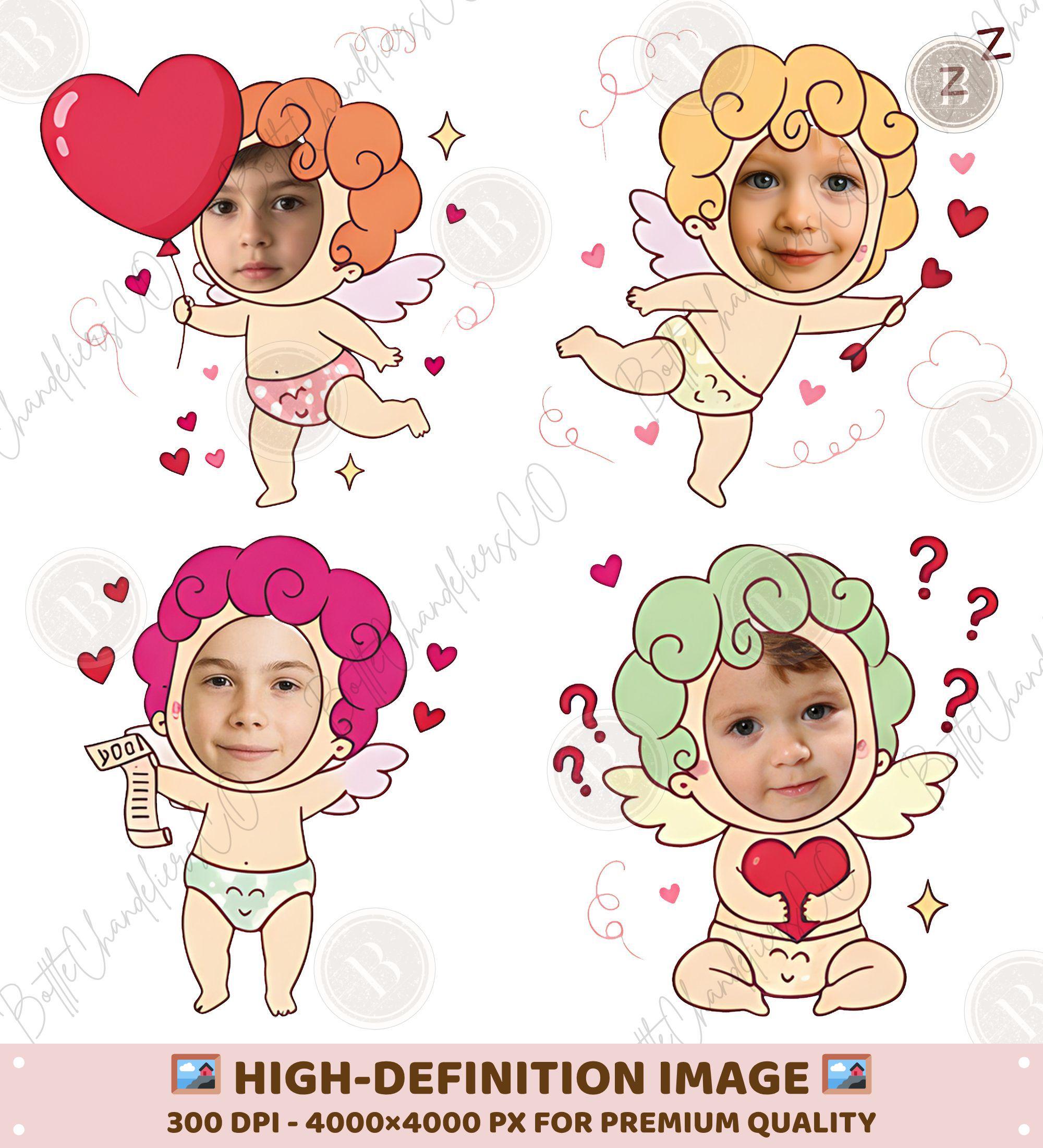 Cupid Valentine Canva Template, 6 PNG Pink Heart, Valentine's Day ...