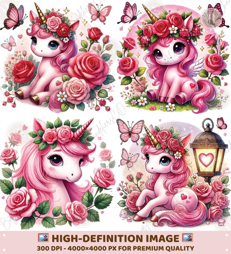 Watercolor Pink Unicorn Clipart Bundle, 20 PNG Cute Unicorn, Lovely ...