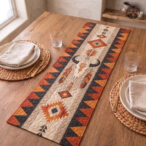 Native American Horse Quilt Table Runner, Southwest Geometric Table Runner, Tribal Spirit Table Decor, Rustic Ranch Decor, Horse Lover Gift