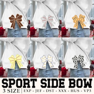 Sport Side Bow Applique Bundle, Side Bow Machine Embroidery Designs Wide Ribbon Sports Girly Bow ,Sweatshirt Seam Side Bow, Instant Download