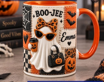 Personalized Boo Jee Ghost Mug, Leopard Print Ghost Coffee Mug, Spooky Fashion Lover Gift, Sassy Halloween Vibes Mug, Cute Ghost Aesthetic