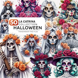 50+ La Catrina Day of the dead  Clipart Bundle, Día de Muertos Clipart Png, Mexican Png, Chicano Clipart, Sugar Skull Png, Floral Png