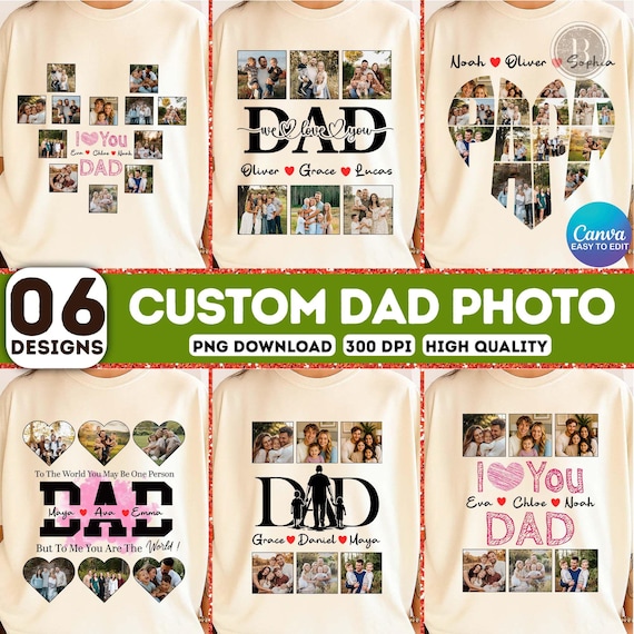 Customize Dad Photo Canva Template, 6 PNG Custom Kids Name, Love Father Editable, Gift for Dad Png, Best Dad Ever Template, Fathers Day Png