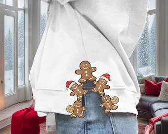 Gingerbread Side Bow Appliqué Sweatshirt Embroidery Design, Side Bow Embroidery, Side Bow Applique Plaid Design, Side Split Applique