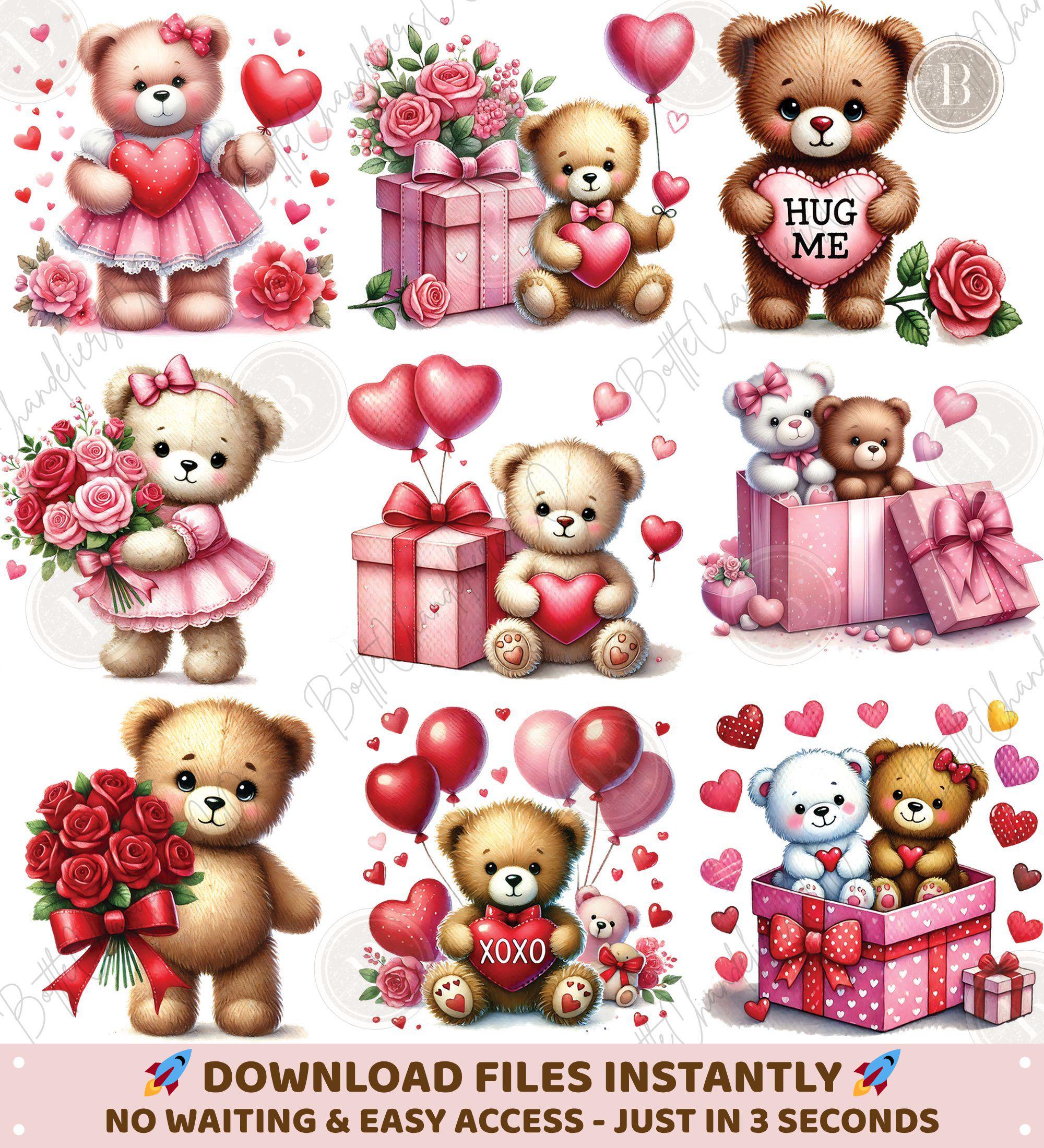 Watercolor Teddy Bear Clipart Bundle, 20 PNG Cute Teddy, Love Bears ...