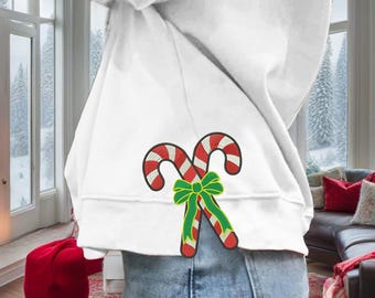 Christmas Candy Cane Cut Out Side Sweaters Embroidery Design, Side Cut Out Sweatshirt Embroidery Design, Bow Appliqué Embroidery Design