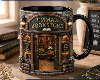Personalized Bookstore Mug, Book Lover Coffee Mug, Custom Name Cozy Reading Nook Gift, Dark Academia Reader Mug, Bookish Keepsake