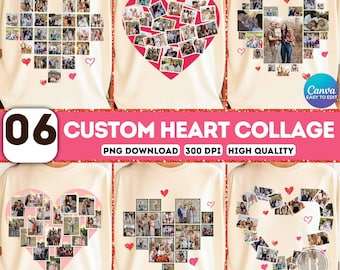 Custom Heart Collage Canva Template, 6 PNG Heart Photo, Valentine's Day Editable, Family Valentine Png, Love Day Template, Custom Name Png