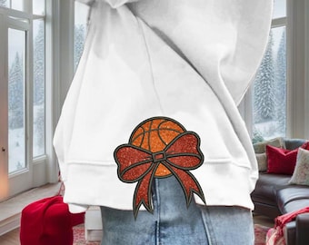 Basketball Side Bow Applique Embroidery Design, Basketball Cut Out Sweatshirt Embroidery , Bow Appliqué Embroidery Design, Instant Download