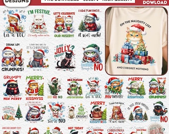 Sarcastic Christmas Cat Png Bundle, 50 PNG Santa Claus, Preppy Christmas Png, Christmas Tree Png, Funny Cat Png Bundle, Holiday Png