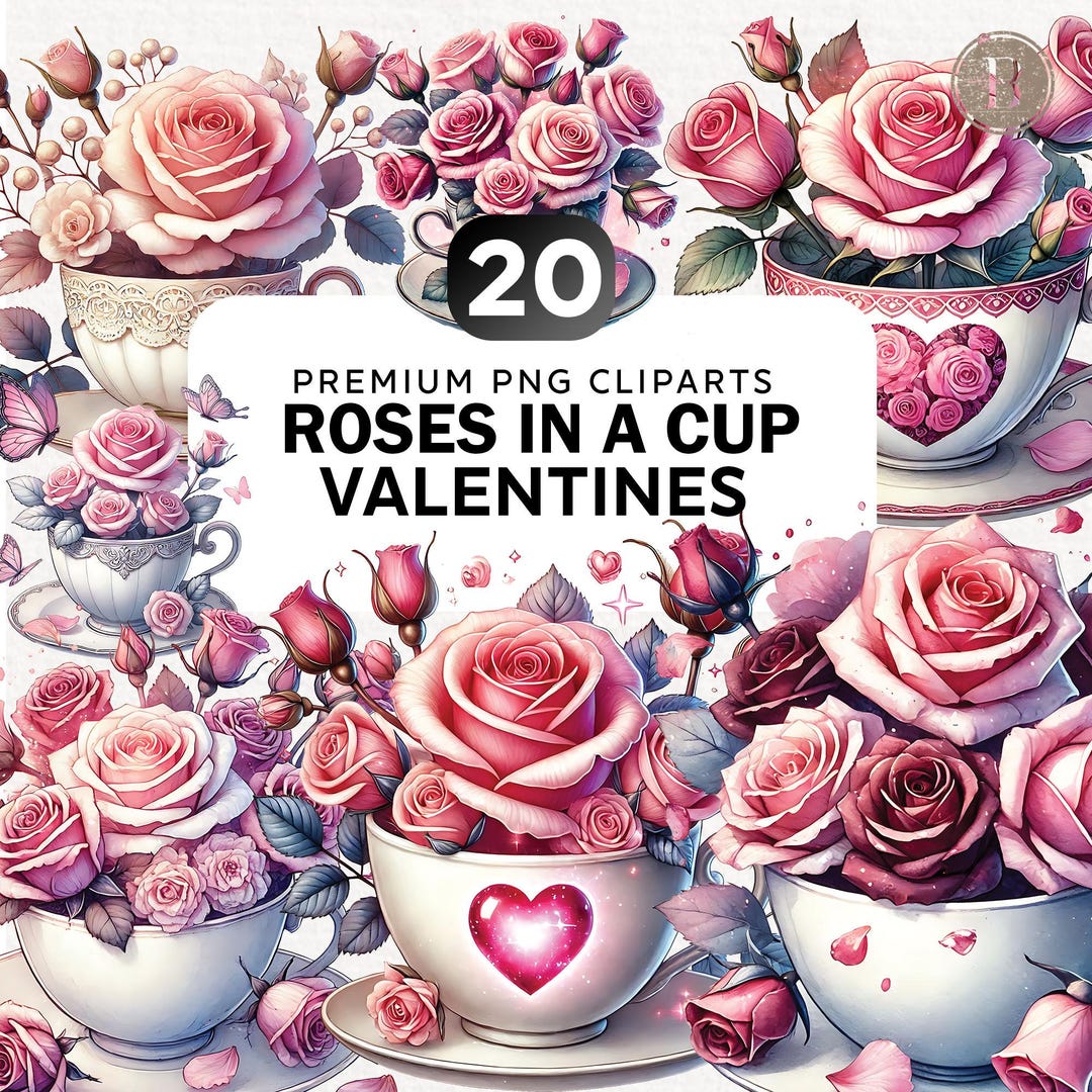 20 Watercolor Valentine's Roses Clipart Bundle, Valentine's Roses in A ...