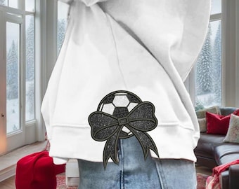 Soccer Side Bow Applique Embroidery Design, Soccer Cut Out Sweatshirt Embroidery Design, Bow Appliqué Embroidery Design, Instant Download