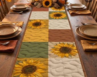 Farmhouse Sunflower Quilt Table Runner, Sunflower Patchwork Table Decor, Rustic Country Table Linen, Sunflower Lover Gift, Fall Autumn Decor