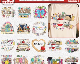 Custom Teacher Png Bundle, Back To School PNG Teacher Appreciation, Custom Name Png, Coquette Png, 20 Png Bundle, Holiday Png