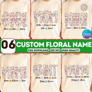 Boho Floral Mama Canva Template, 6 PNG Grandma Mama Mimi, Custom Name Kids Editable, Grandma Png, Family Template, Gigi Nana Mom Png