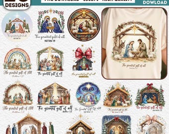 The Greatest Gift Of All Png Bundle, 20 PNG Christian Jesus, Nativity Scene Png, Cross Png, Faith Png Bundle, Joy To The World Png