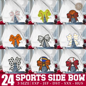Bundle Sport Side Bow Applique Embroidery Design, Tennis Cut Out Sweatshirt Design, Bow Appliqué Embroidery Design, Instant Download