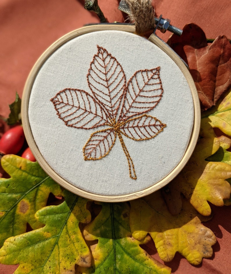 Autumn Leaf Embroidered Decoration - Chestnut Leaf - Mini Handmade ...