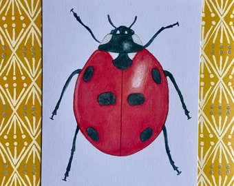 Carte postale coccinelle - carte de note dessinée à la main - impression aquarelle