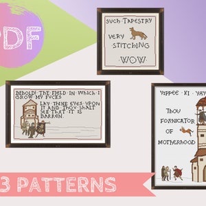 Mittelalterliches Meme Bundle 2 Kreuzstich PDF Muster | Bayeux Wandteppich Kreuzstich | Doge, Field of fucks, Yippee Ki Yay