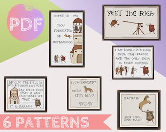 Lot médiéval de 3 points de croix au format PDF | Point pour tapisserie de Bayeux |  Dost Thou Even Hoist, Field of Fucks, Yeet the Rich, Yippee Ki Yay,