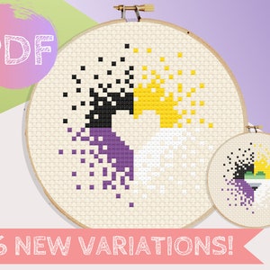 Mini Non-Binary Pride Rainbow Heart Cross Stitch PDF Pattern |  Modern Cross Stitch | LGBTQA+ Enby Pride Rainbow Cross Stitch Pattern