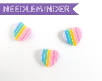 Pastel Stripe Heart Needleminder,  Magnetic Needleminder, Needle Keeper Sparkle, Candy Stripe