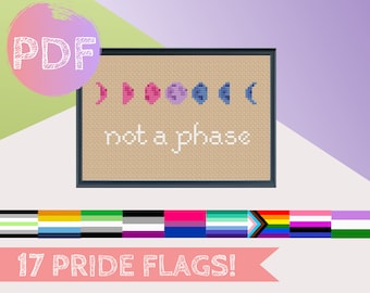 Bisexual Not A Phase Moon Cross Stitch PDF Pattern | Modern Cross Stitch | Bi Pride Flag