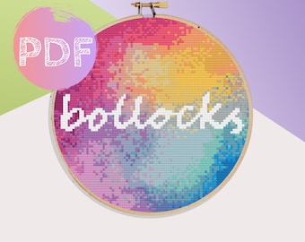 Rainbow 'Bollocks' Cross Stitch PDF Pattern | Sweary Subversive Modern Cross Stitch| Rainbow Cross Stitch Pattern