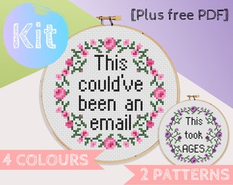 Cross Stitch Kit This Could've Been An Email / This Took Ages, Office Decor, Modern Cross Stitch Kit