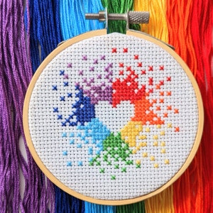 Mini Rainbow Heart Cross Stitch PDF Pattern Modern Cross Stitch Rainbow Cross Stitch Pattern image 3